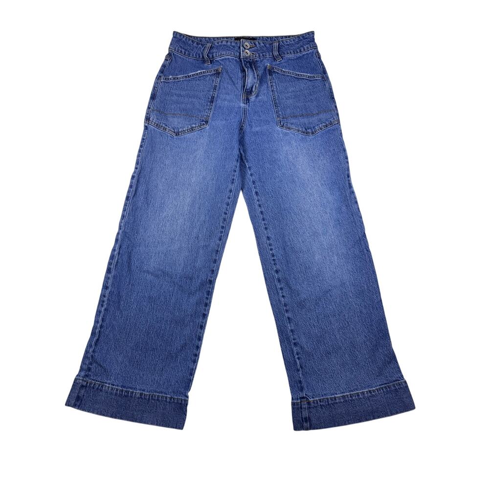Sanctuary Women’s 29 High Rise Wide Leg Jeans Blue Cuffed Hem Utility Pockets